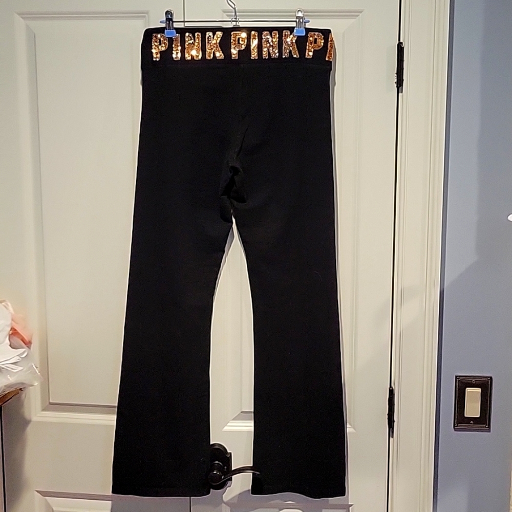 PINK yoga pants with rose gold sequins large